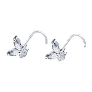 2pc 316L Surgical Stainless Steel Butterfly Corkscrew Nose Studs